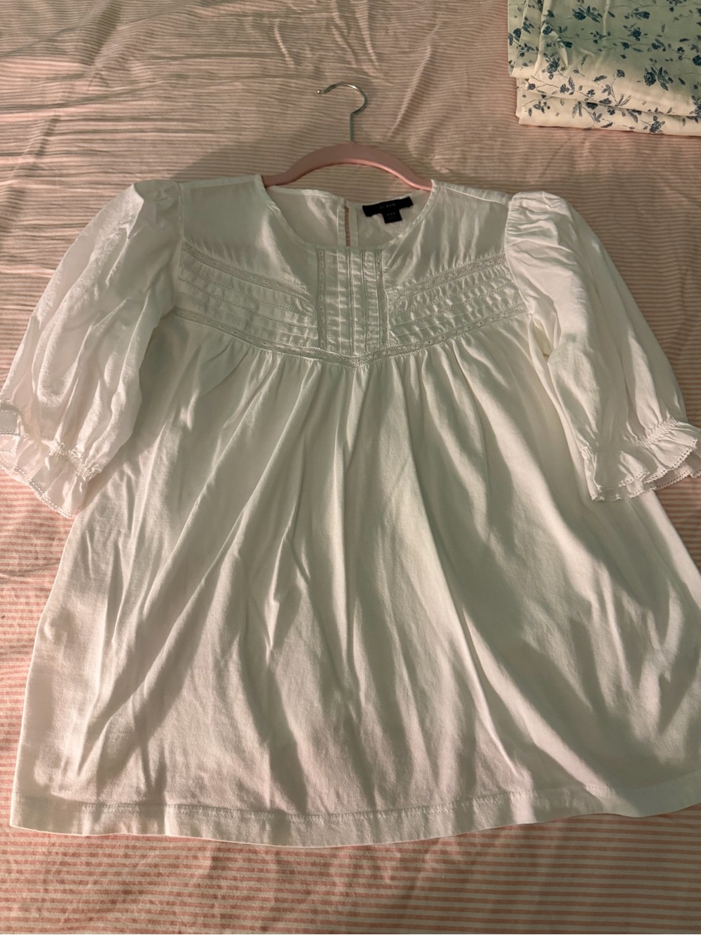 J. Crew White Cotton Pintuck Peasant Blouse